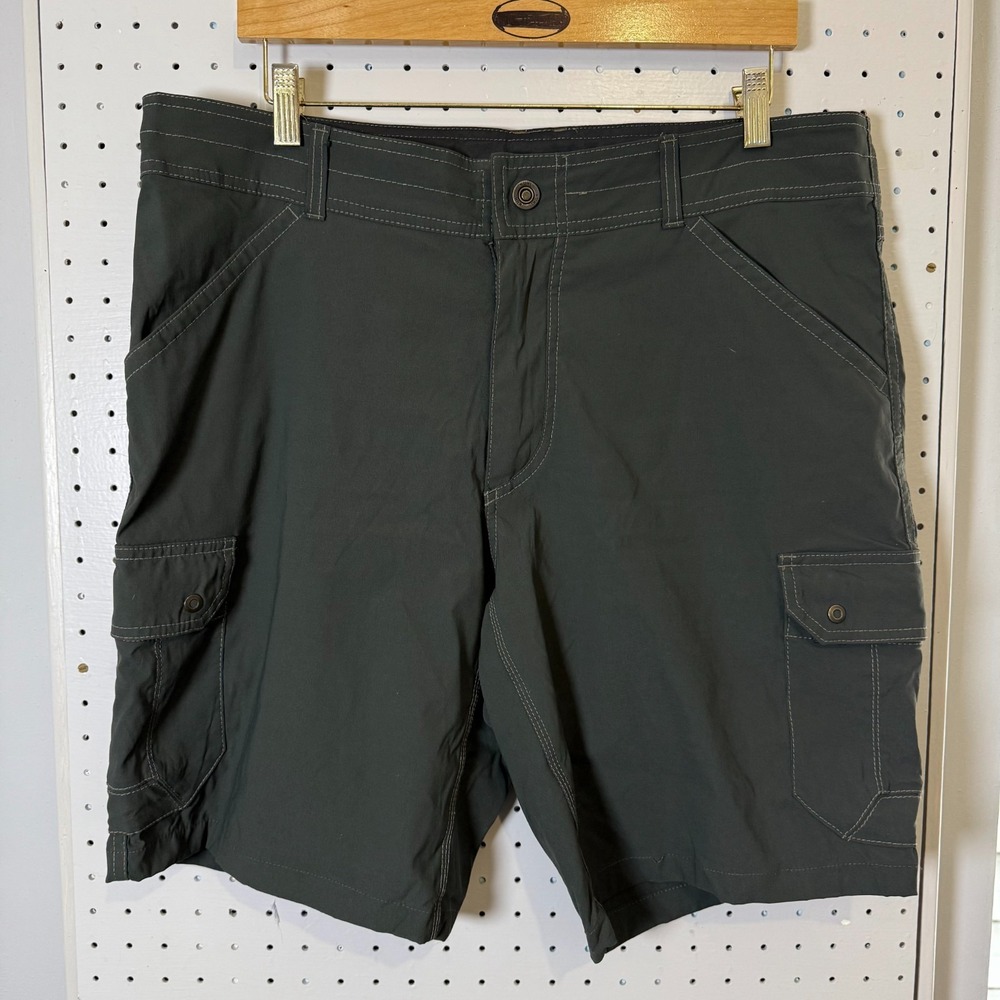 Kuhl Renegade Cargo Shorts Men's 36 Black Nylon Zip Fly Pockets Outdoor Hiking
